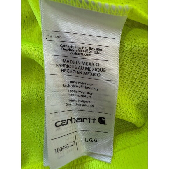 Carhartt Force Neon Yellow Performance T-Shirt L Relaxed Fit Breathable Workout - Picture 6 of 9